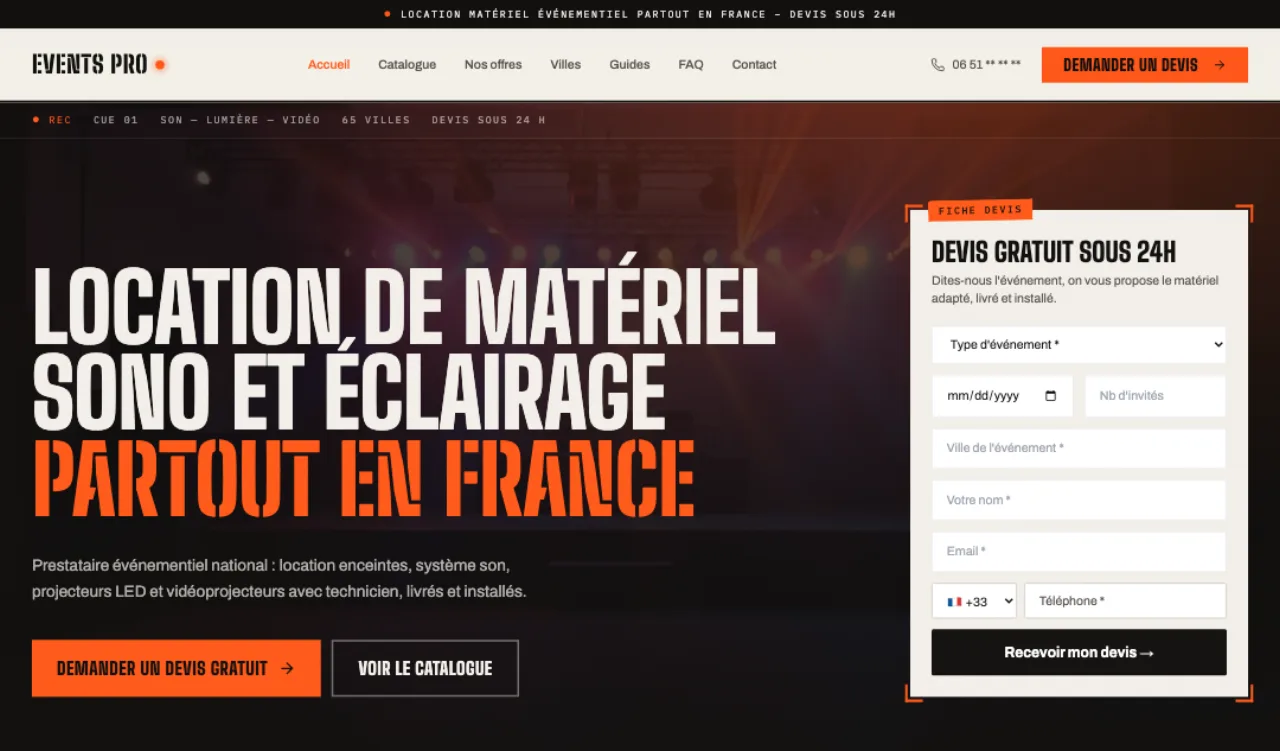 Page d'accueil de events-pro.fr, site construit par SOCLE